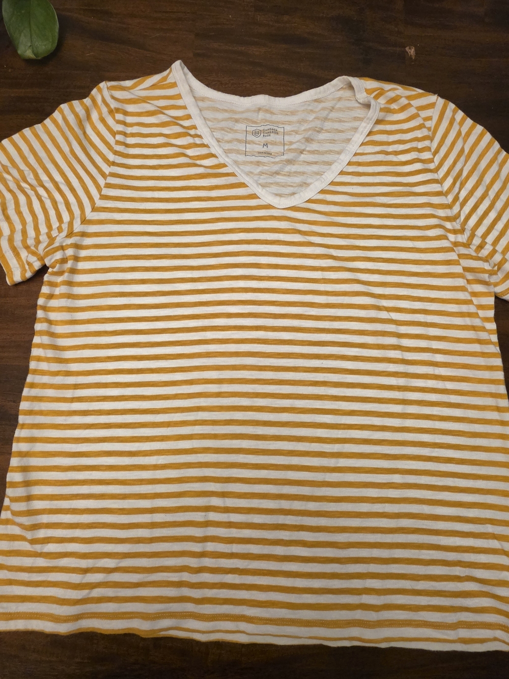 Candace Cameron Bure Striped Short Sleeve V-Neck Tee Honey Bee Yellow White M
